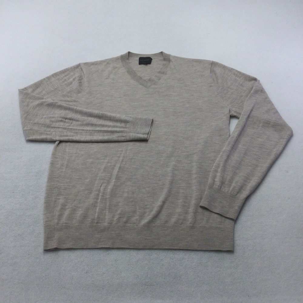 J. Hilburn Sweater Mens MT Gray 100% Cashmere V Neck Lightweight Knit Pullover